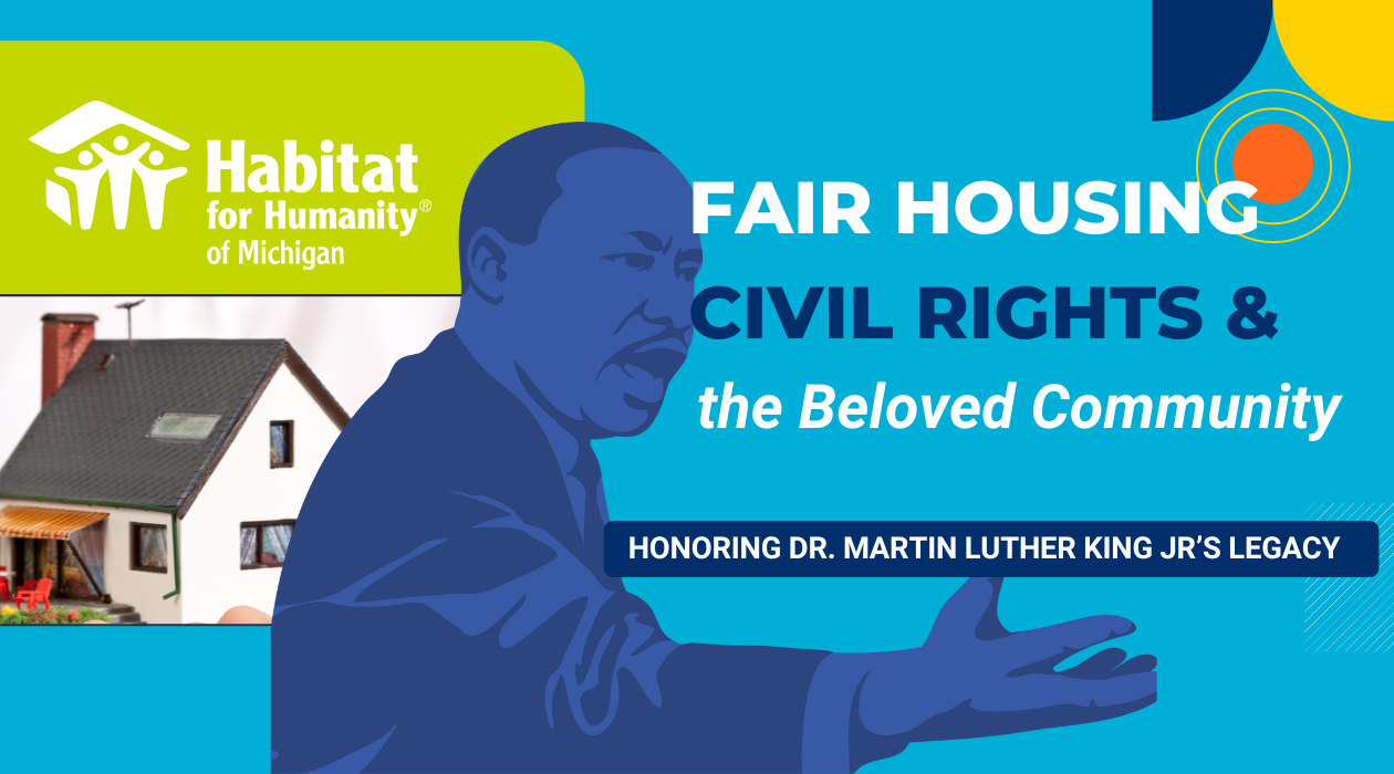 shadow image of MLK, house, and title text